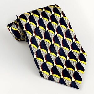Vintage 90s SIDAE Neck Tie Polyester Yellow & Blue Print Mens Geometric Abstract